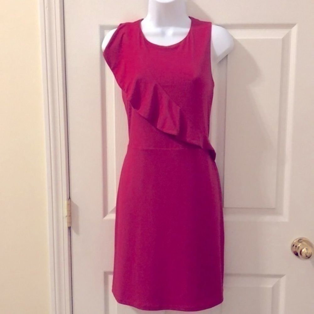 Bright Pink Sleeveless Ruffle Cocktail Dress